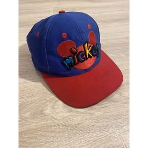 Vintage Disney Mickey Mouse Spellout Snapback Hat Cap Adult 90s Blue Red